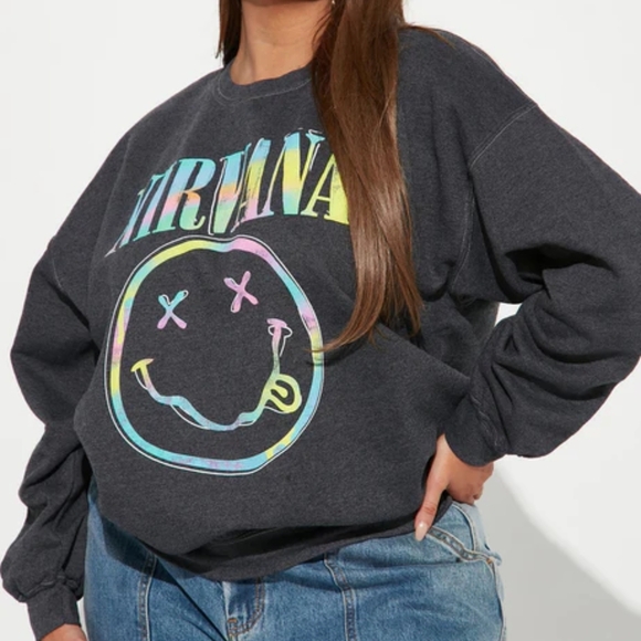 NIRVANA Sweaters - NIRVANA Charcoal Hoodie with Iconic Logo Size Xs Used Like New.
